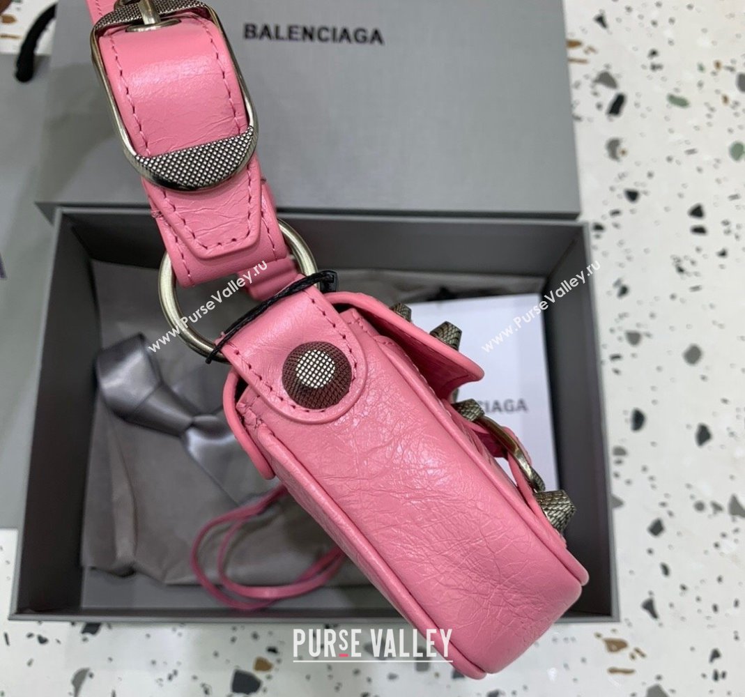 Balenciaga Le Cagole XS Sling Bag in Arena lambskin, aged-silver hardware Pink 2023 (JM-231211105)