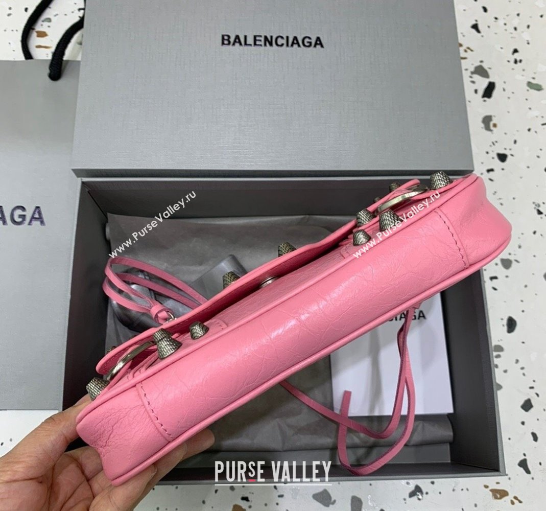 Balenciaga Le Cagole XS Sling Bag in Arena lambskin, aged-silver hardware Pink 2023 (JM-231211105)