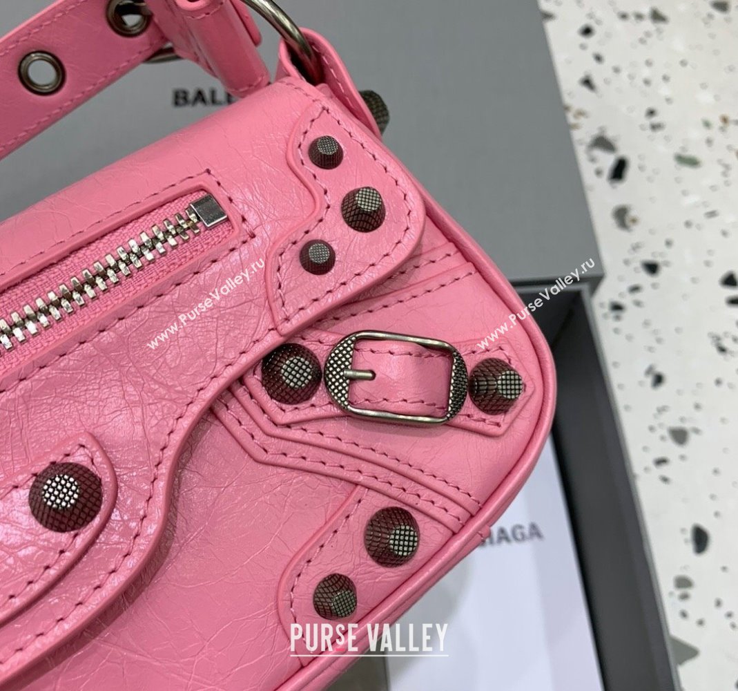 Balenciaga Le Cagole XS Sling Bag in Arena lambskin, aged-silver hardware Pink 2023 (JM-231211105)