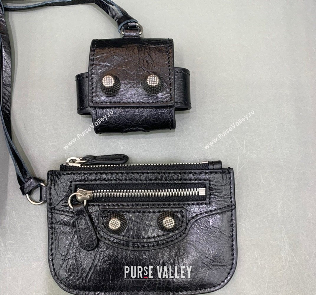 Balenciaga Le Cagole Men Crossbody Bag in black Arena lambskin, aged-silver hardware 2025 (JM-250408119)