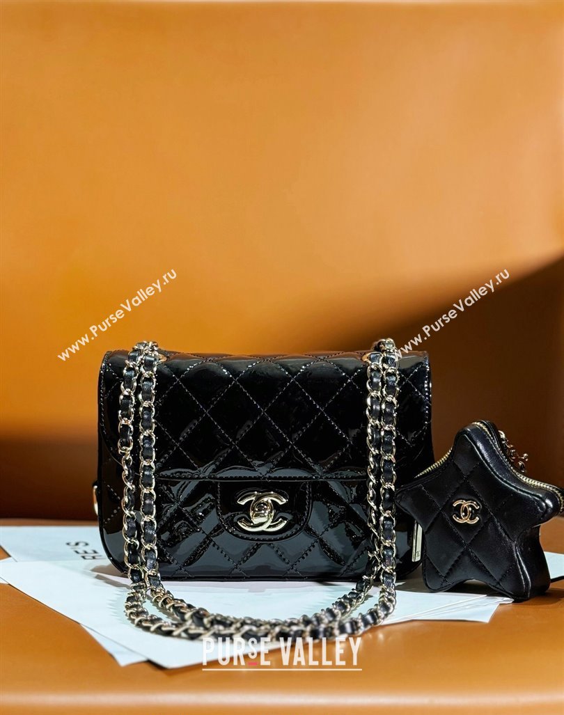 Chanel Patent Calfskin Mini Flap Bag Star Coin Purse AS4646 Black 2023 (yezi-231208010)