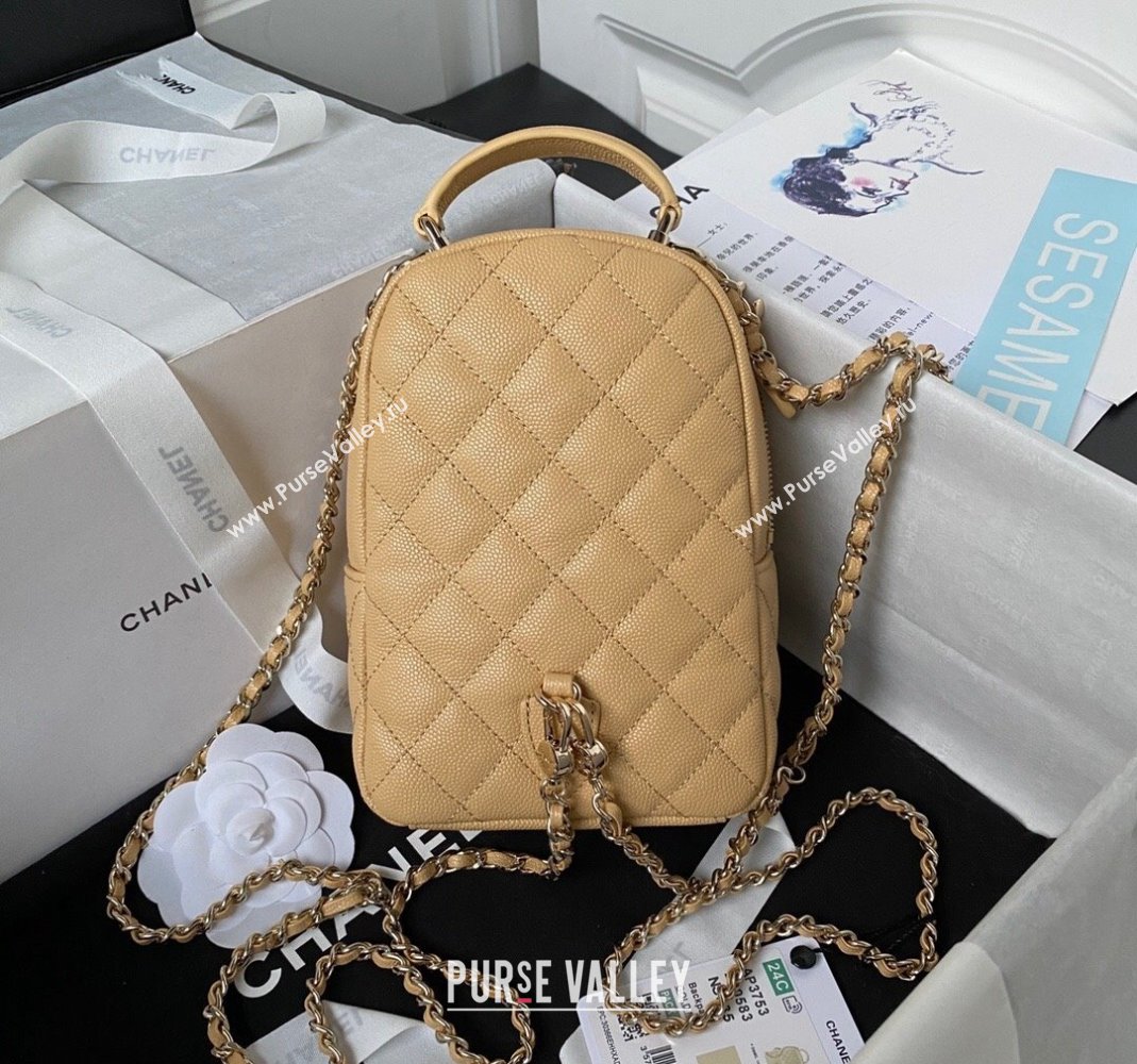 Chanel Grained Calfskin Mini Backpack Bag with Chain AP3573 Apricot 2023 (yezi-231208001)