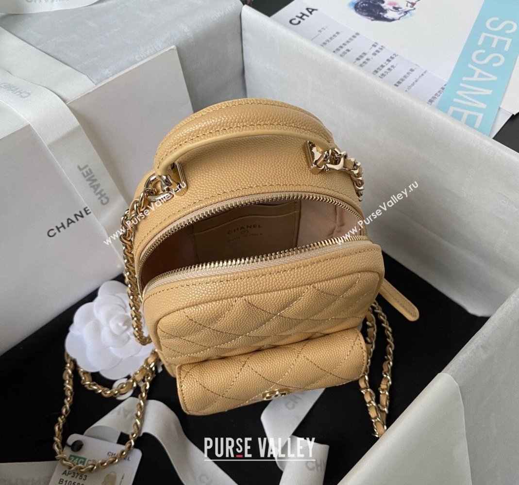 Chanel Grained Calfskin Mini Backpack Bag with Chain AP3573 Apricot 2023 (yezi-231208001)