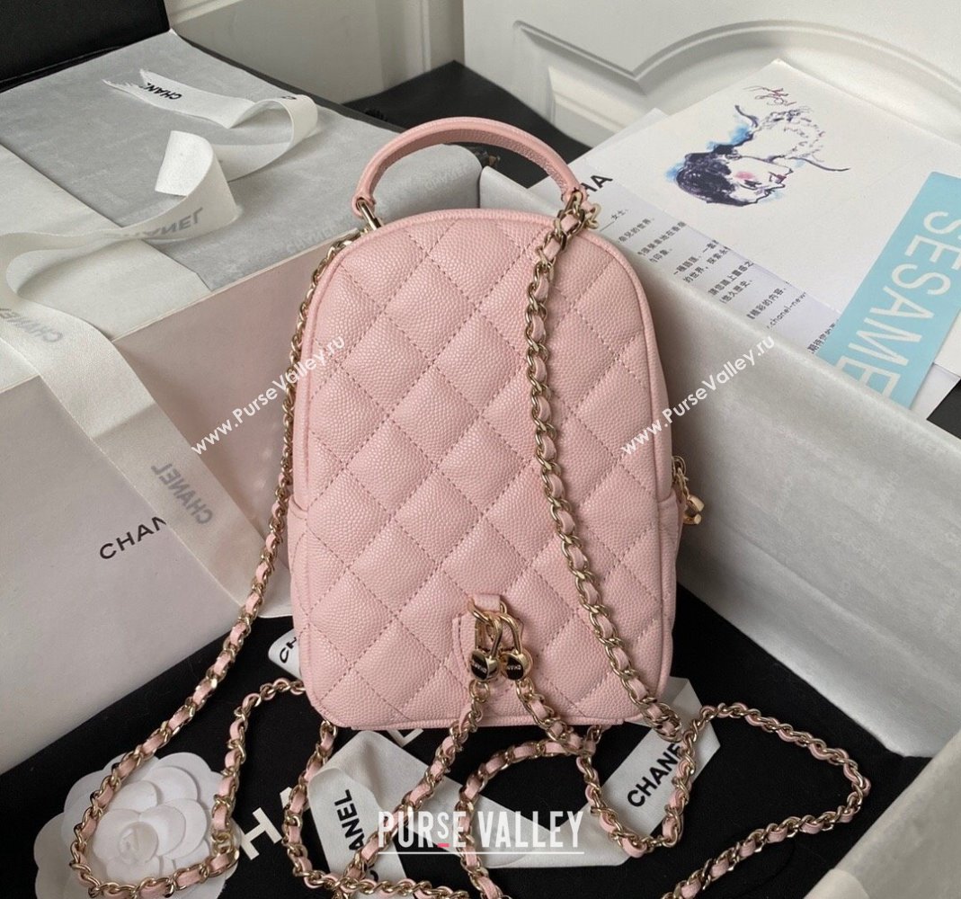 Chanel Grained Calfskin Mini Backpack Bag with Chain AP3573 Light Pink 2023 (yezi-231208002)