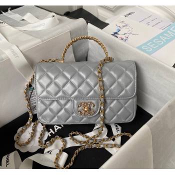 Chanel Quilted Lambskin Coco Mini Flap Bag with CHANEL Top Handle and Crystals AS4362 Grey 2023 (yezi-231208003)