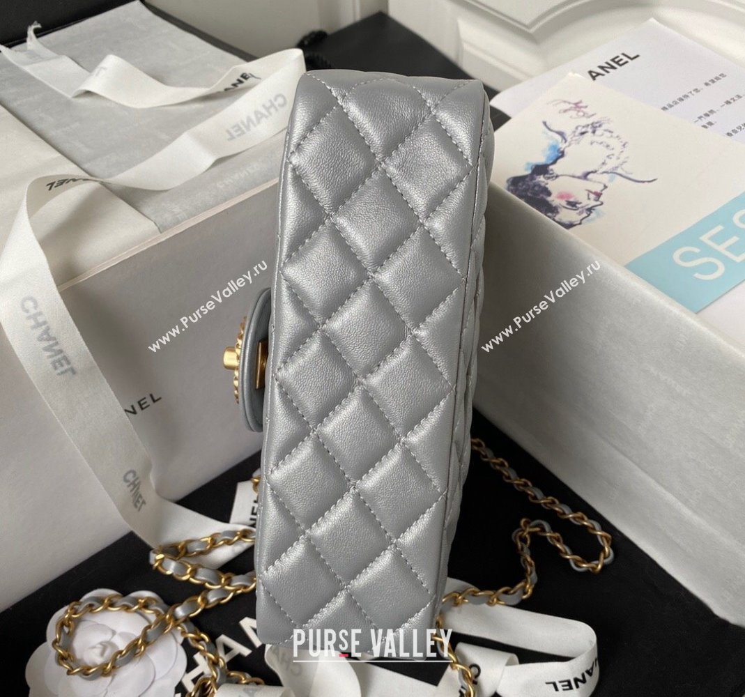 Chanel Quilted Lambskin Coco Mini Flap Bag with CHANEL Top Handle and Crystals AS4362 Grey 2023 (yezi-231208003)