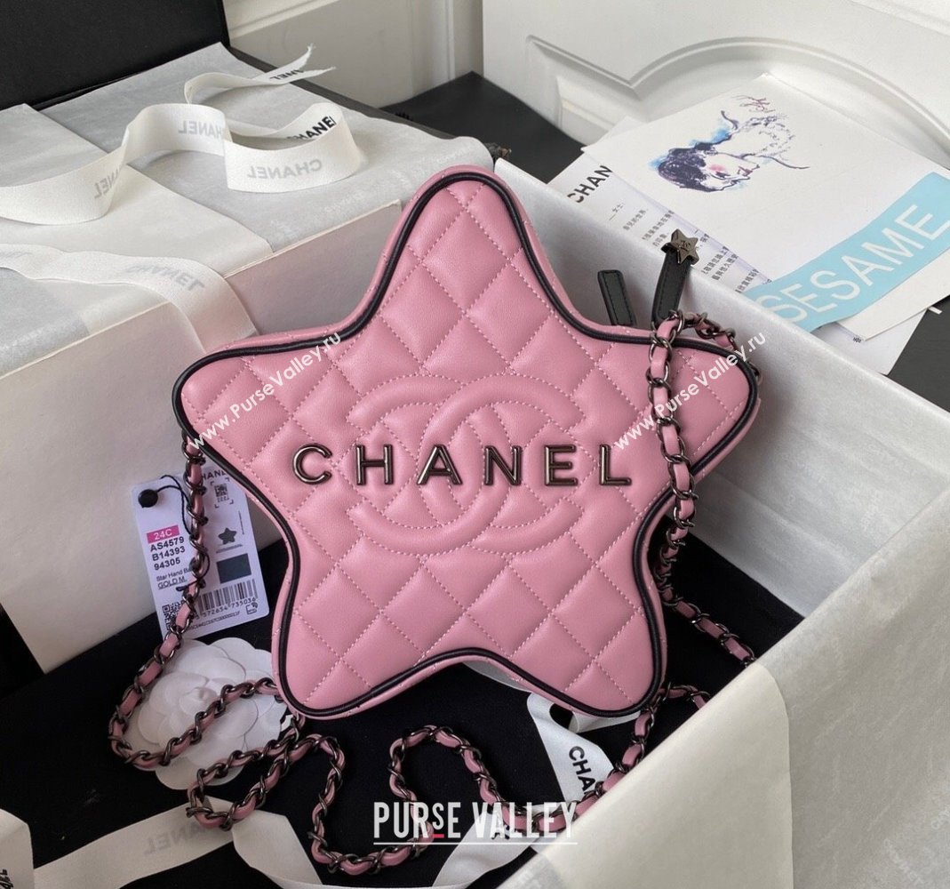 Chanel Lambskin Star Handbag AS4579 Light Pink/Black 2023 (yezi-231208009)