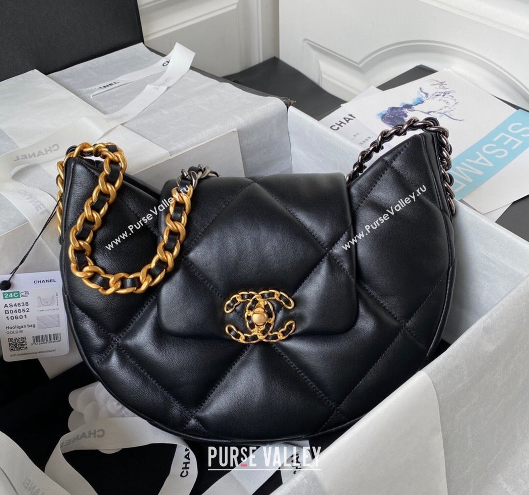 Chanel 19 Lambskin Hobo Bag AS4638 Black 2024 (yezi-231208011)