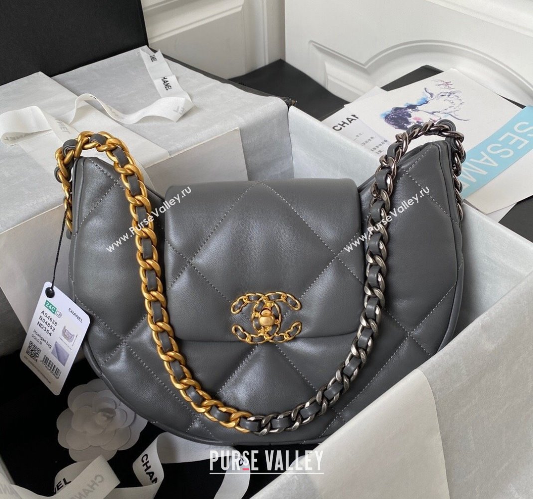 Chanel 19 Lambskin Hobo Bag AS4638 Grey 2024 (yezi-231208012)