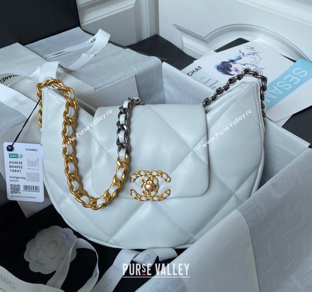 Chanel 19 Lambskin Hobo Bag AS4638 White 2024 (yezi-231208013)