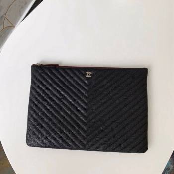 Chanel Chevron Grained Calfskin Pouch Black 2023 31530-3.5 (yf-231208018)