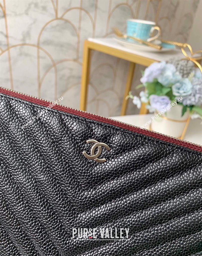 Chanel Chevron Grained Calfskin Pouch Black 2023 31530-3.5 (yf-231208018)