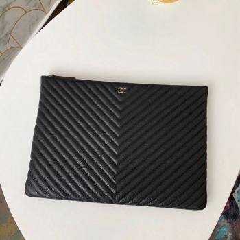 Chanel Chevron Grained Calfskin Pouch Black 2023 31530-4.0 (yf-231208019)