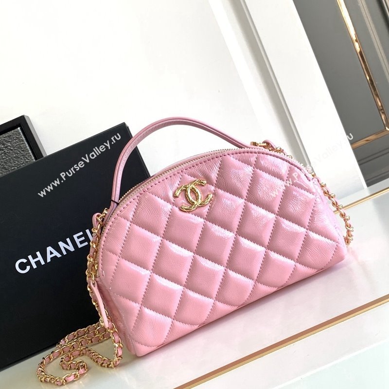 Chanel Quilted Shiny Calfskin Bowling Bag Pink 2023 1208 (yezi-231208020)