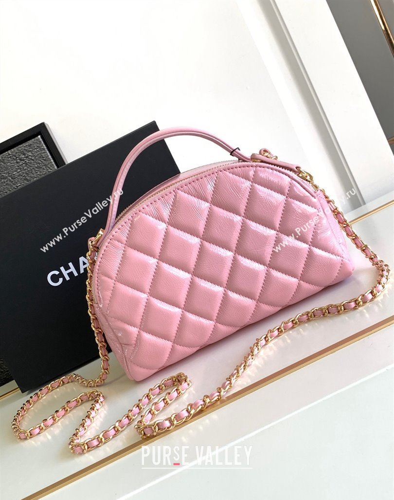 Chanel Quilted Shiny Calfskin Bowling Bag Pink 2023 1208 (yezi-231208020)