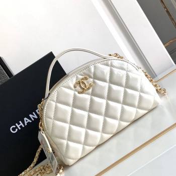 Chanel Quilted Shiny Calfskin Bowling Bag White 2023 1208 (yezi-231208021)