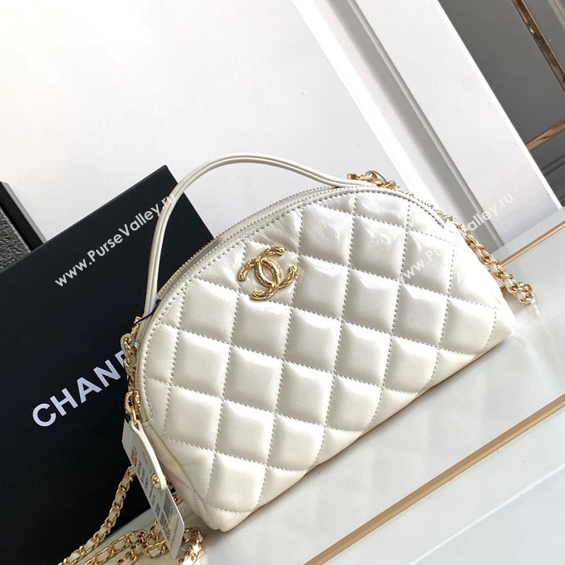 Chanel Quilted Shiny Calfskin Bowling Bag White 2023 1208 (yezi-231208021)