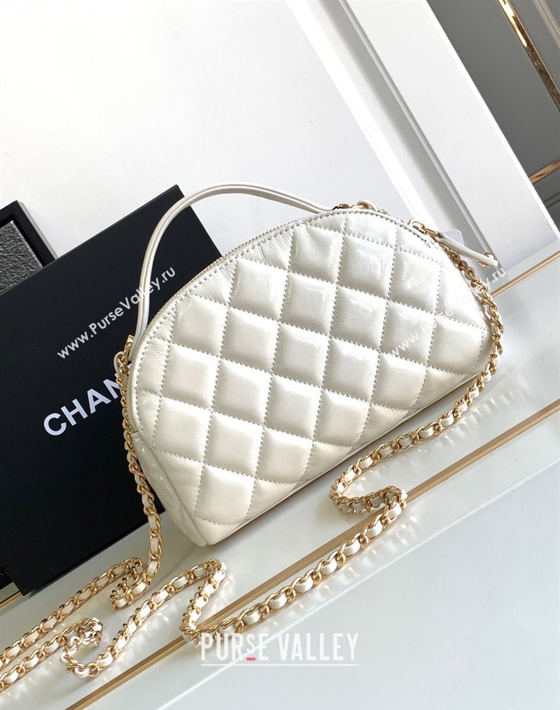 Chanel Quilted Shiny Calfskin Bowling Bag White 2023 1208 (yezi-231208021)