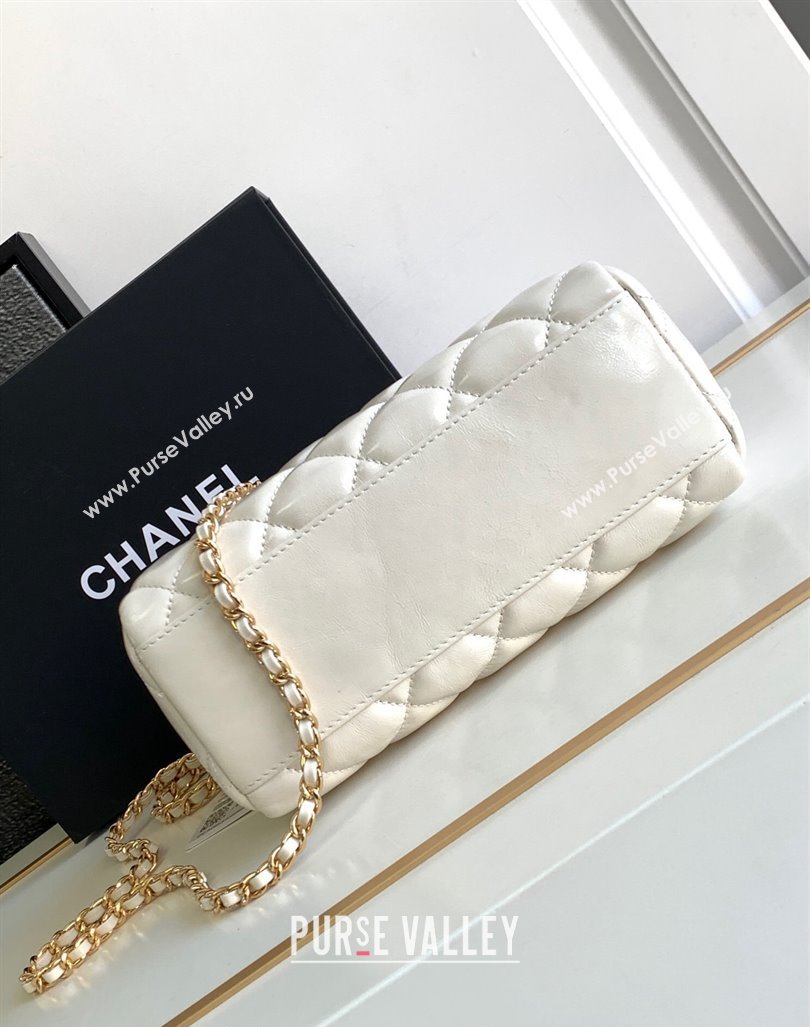 Chanel Quilted Shiny Calfskin Bowling Bag White 2023 1208 (yezi-231208021)