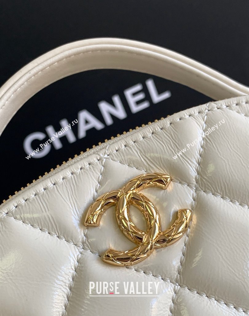 Chanel Quilted Shiny Calfskin Bowling Bag White 2023 1208 (yezi-231208021)