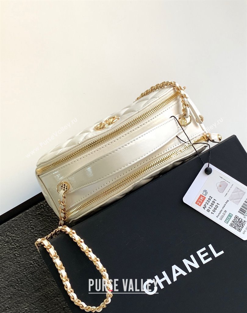 Chanel Quilted Shiny Calfskin Bowling Bag White 2023 1208 (yezi-231208021)