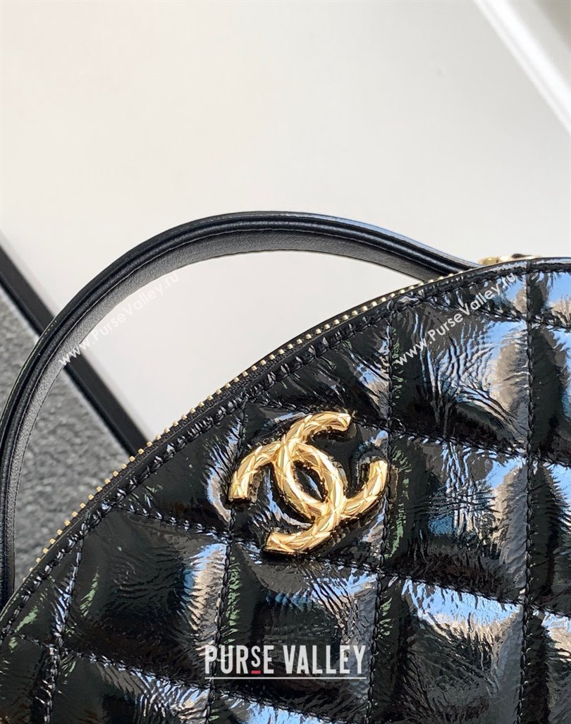 Chanel Quilted Shiny Calfskin Bowling Bag Black 2023 1208 (yezi-231208022)