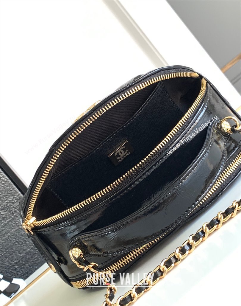 Chanel Quilted Shiny Calfskin Bowling Bag Black 2023 1208 (yezi-231208022)