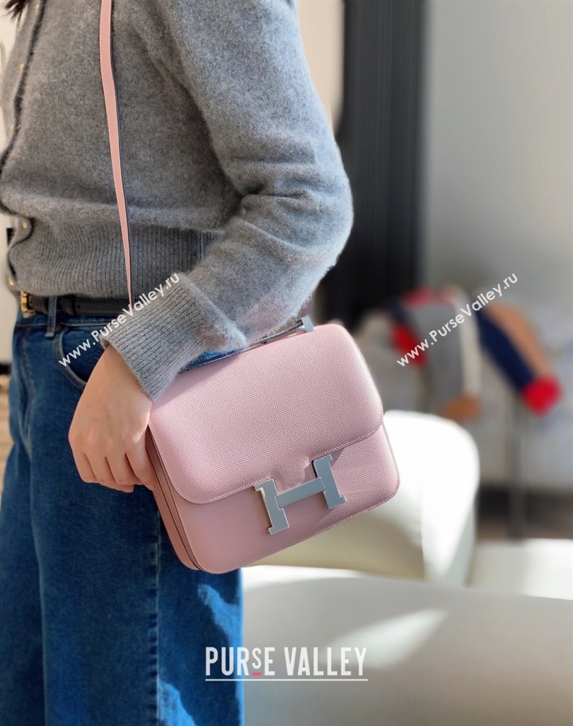 Hermes Classic Constance Bag 23cm in Epsom Leather 3Q Cream Pink/Silver 2023 (FL-231209044)