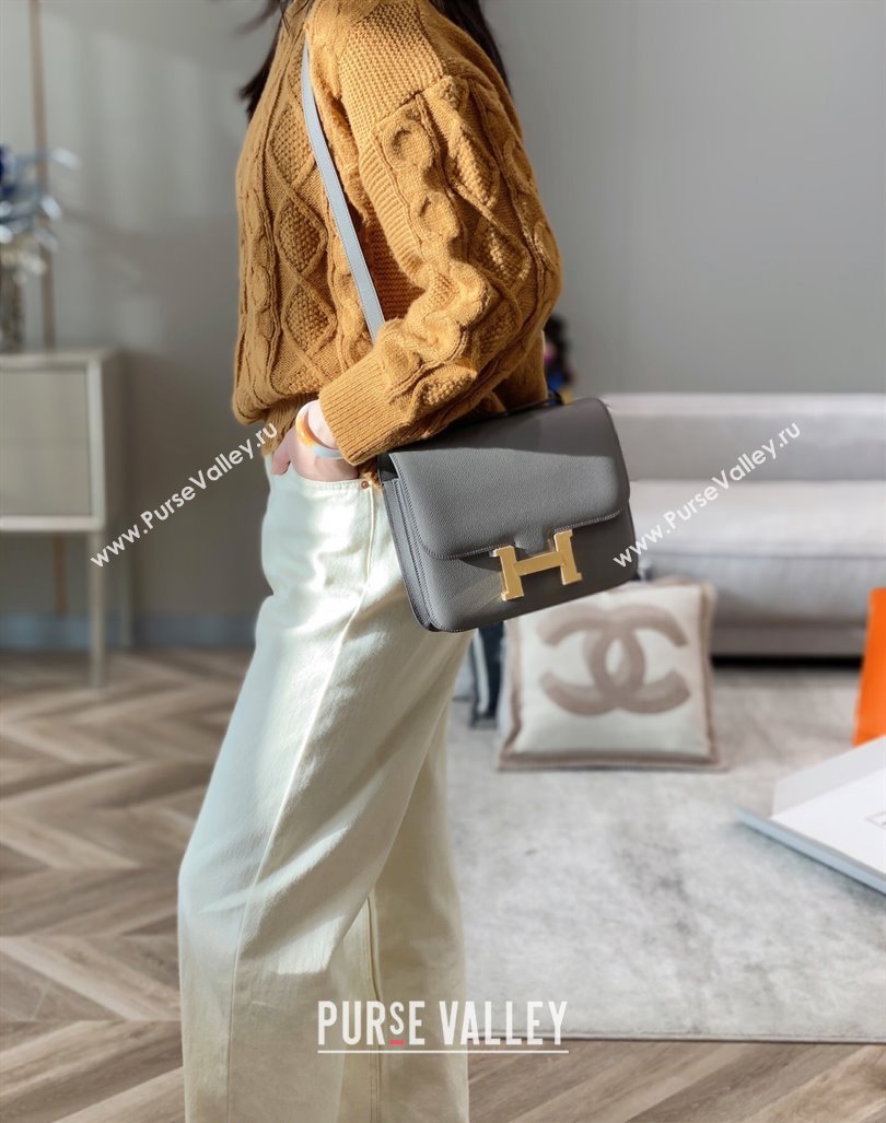 Hermes Classic Constance Bag 23cm in Epsom Leather Etain Grey/Gold 2023 (FL-231209051)