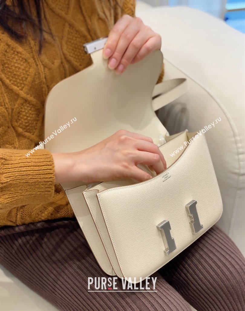 Hermes Classic Constance Bag 23cm in Epsom Leather Cream White/Silver 2023 (FL-231209053)