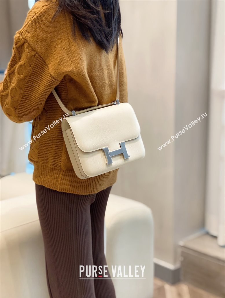 Hermes Classic Constance Bag 23cm in Epsom Leather Cream White/Silver 2023 (FL-231209053)