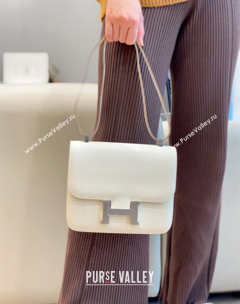 Hermes Classic Constance Bag 23cm in Epsom Leather Cream White/Silver 2023 (FL-231209053)