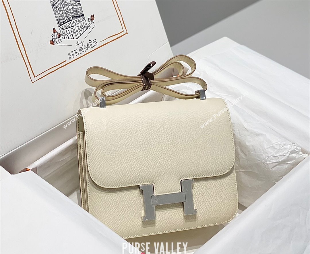 Hermes Classic Constance Bag 23cm in Epsom Leather Cream White/Silver 2023 (FL-231209053)