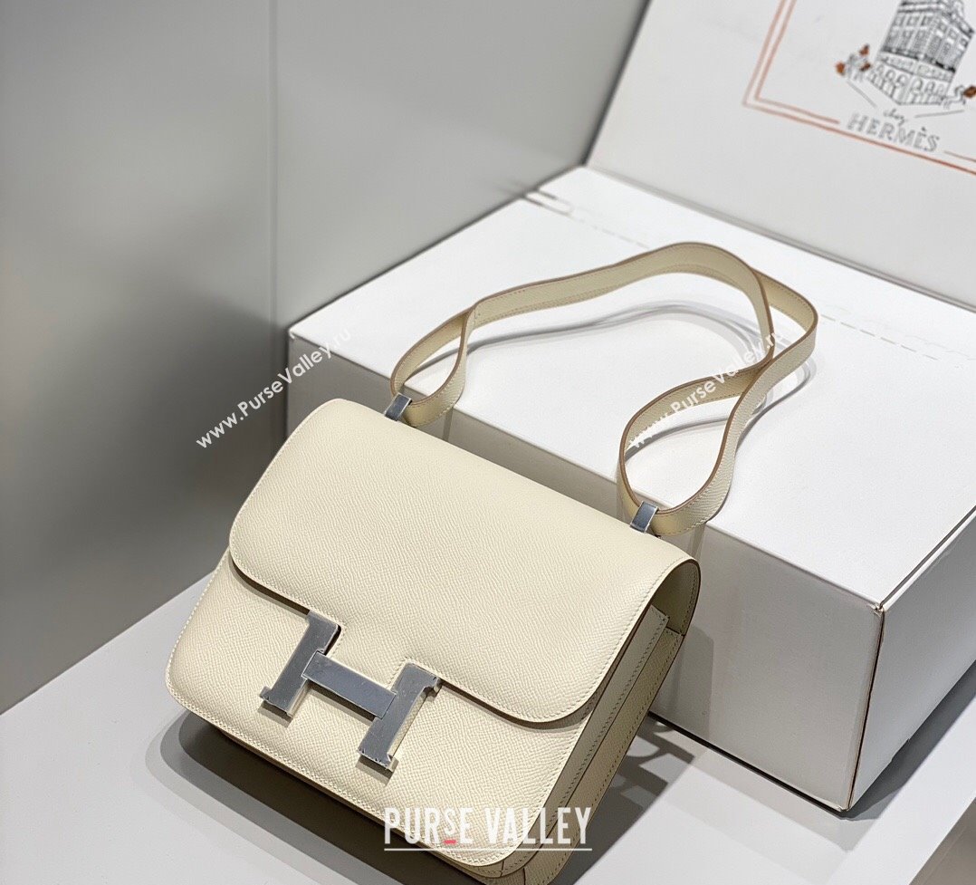 Hermes Classic Constance Bag 23cm in Epsom Leather Cream White/Silver 2023 (FL-231209053)