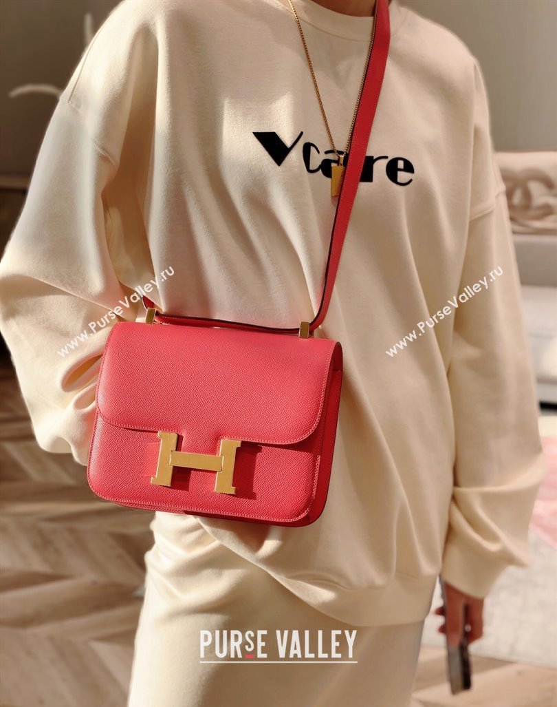 Hermes Constance Bag 23cm in Epsom Leather with Mirror Rose Lipstick Pink/Gold 2023 NEW ( Half Handmade) (FL-231209058)