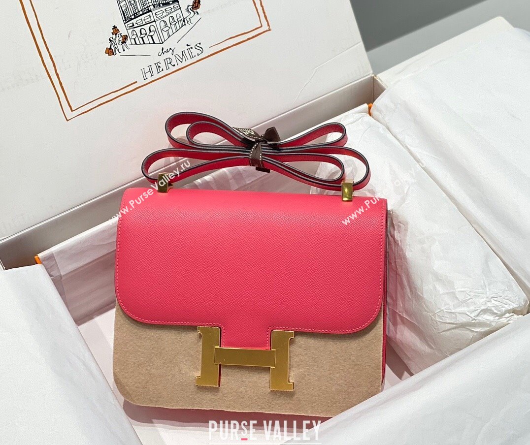 Hermes Constance Bag 23cm in Epsom Leather with Mirror Rose Lipstick Pink/Gold 2023 NEW ( Half Handmade) (FL-231209058)