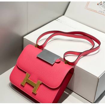 Hermes Constance Bag 23cm in Epsom Leather with Mirror Rose Lipstick Pink/Gold 2023 NEW ( Half Handmade) (FL-231209058)