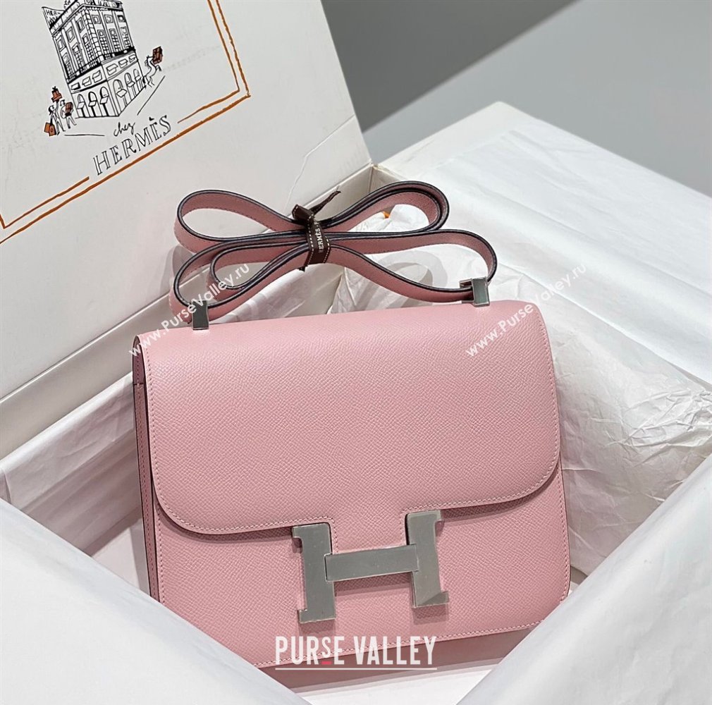 Hermes Constance Bag 23cm in Epsom Leather with Mirror 3Q Pink/Silver 2023 NEW ( Half Handmade) (FL-231209059)