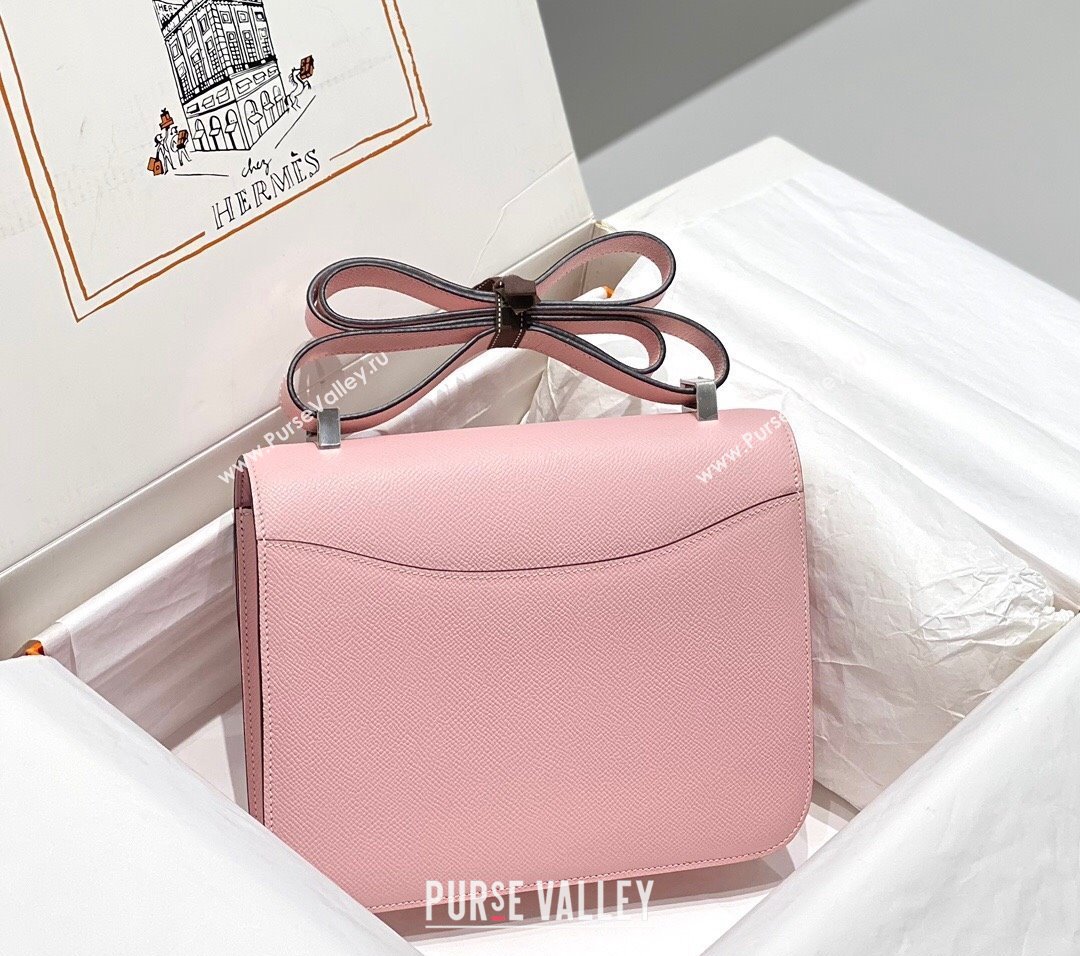 Hermes Constance Bag 23cm in Epsom Leather with Mirror 3Q Pink/Silver 2023 NEW ( Half Handmade) (FL-231209059)