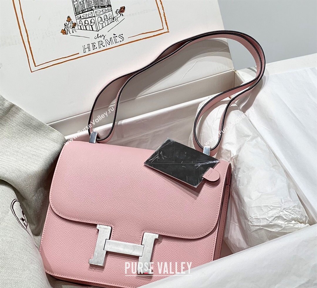 Hermes Constance Bag 23cm in Epsom Leather with Mirror 3Q Pink/Silver 2023 NEW ( Half Handmade) (FL-231209059)