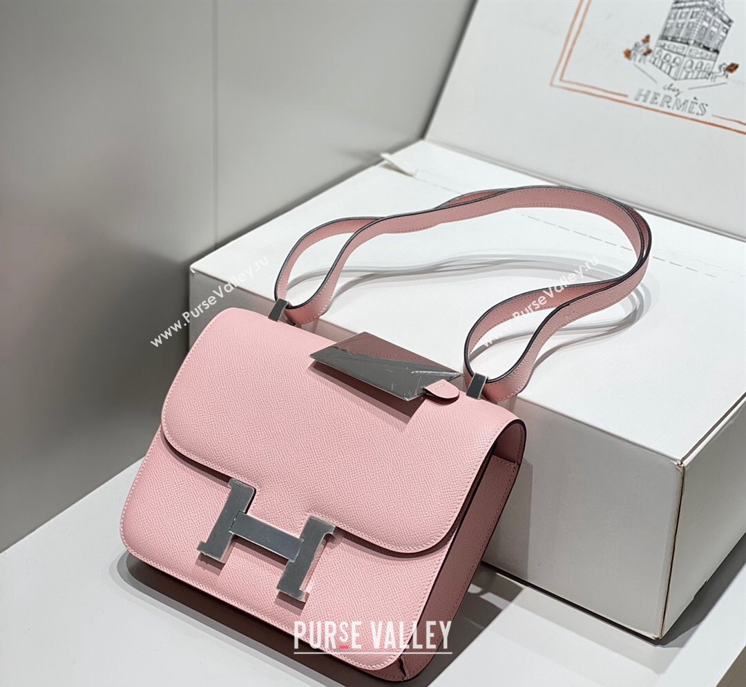 Hermes Constance Bag 23cm in Epsom Leather with Mirror 3Q Pink/Silver 2023 NEW ( Half Handmade) (FL-231209059)