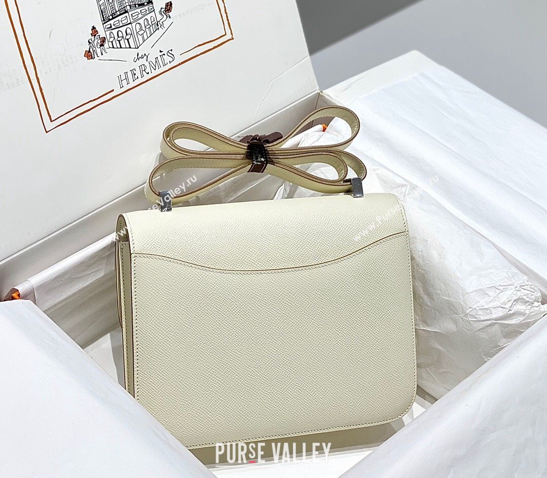 Hermes Constance Bag 23cm in Epsom Leather with Mirror Cream White/Silver 2023 NEW ( Half Handmade) (FL-231209062)