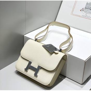 Hermes Constance Bag 23cm in Epsom Leather with Mirror Cream White/Silver 2023 NEW ( Half Handmade) (FL-231209062)