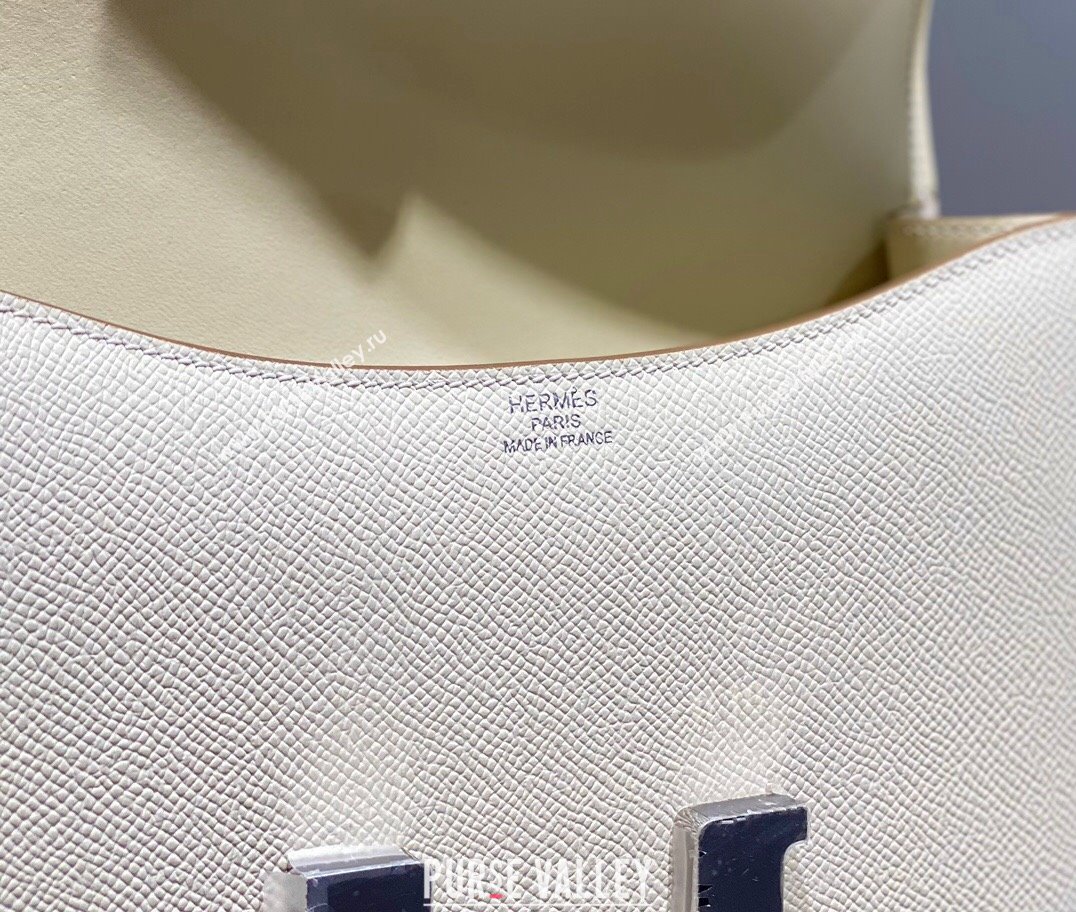 Hermes Constance Bag 23cm in Epsom Leather with Mirror Cream White/Silver 2023 NEW ( Half Handmade) (FL-231209062)