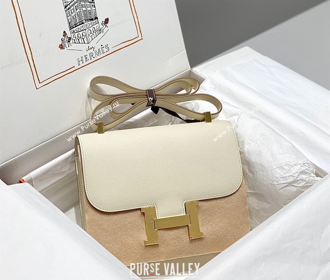 Hermes Constance Bag 23cm in Epsom Leather with Mirror Cream White/Gold 2023 NEW ( Half Handmade) (FL-231209063)