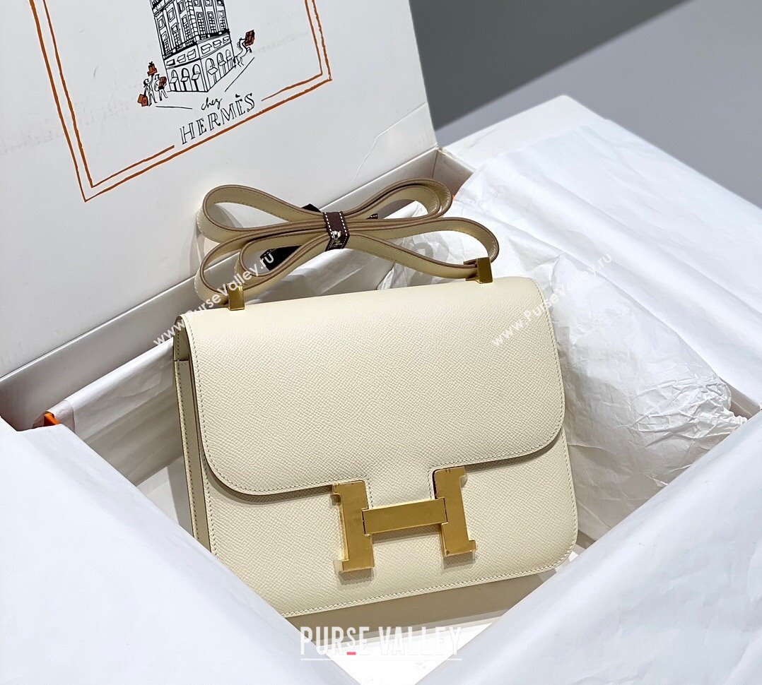 Hermes Constance Bag 23cm in Epsom Leather with Mirror Cream White/Gold 2023 NEW ( Half Handmade) (FL-231209063)