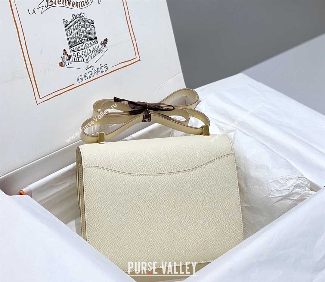 Hermes Constance Bag 23cm in Epsom Leather with Mirror Cream White/Gold 2023 NEW ( Half Handmade) (FL-231209063)