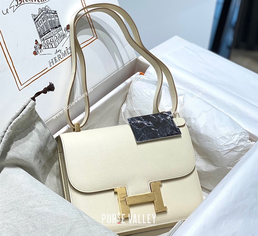 Hermes Constance Bag 23cm in Epsom Leather with Mirror Cream White/Gold 2023 NEW ( Half Handmade) (FL-231209063)