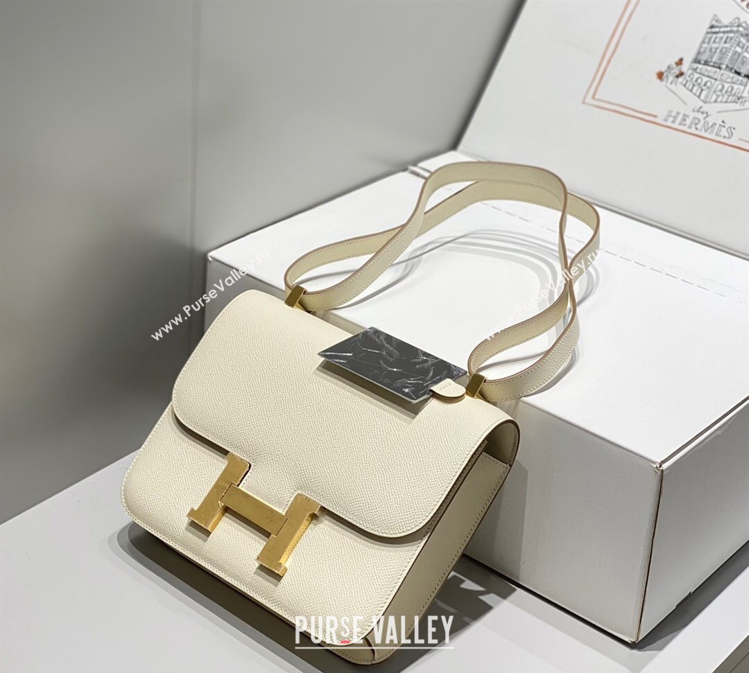 Hermes Constance Bag 23cm in Epsom Leather with Mirror Cream White/Gold 2023 NEW ( Half Handmade) (FL-231209063)