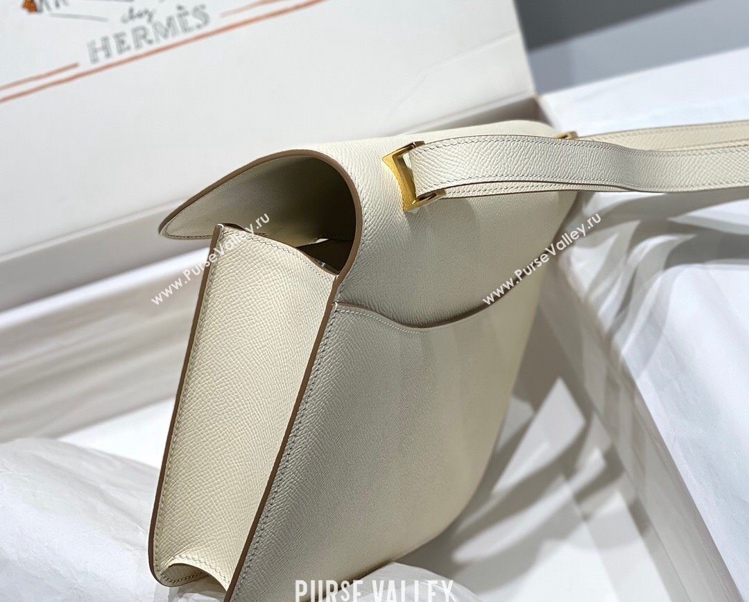 Hermes Constance Bag 23cm in Epsom Leather with Mirror Cream White/Gold 2023 NEW ( Half Handmade) (FL-231209063)